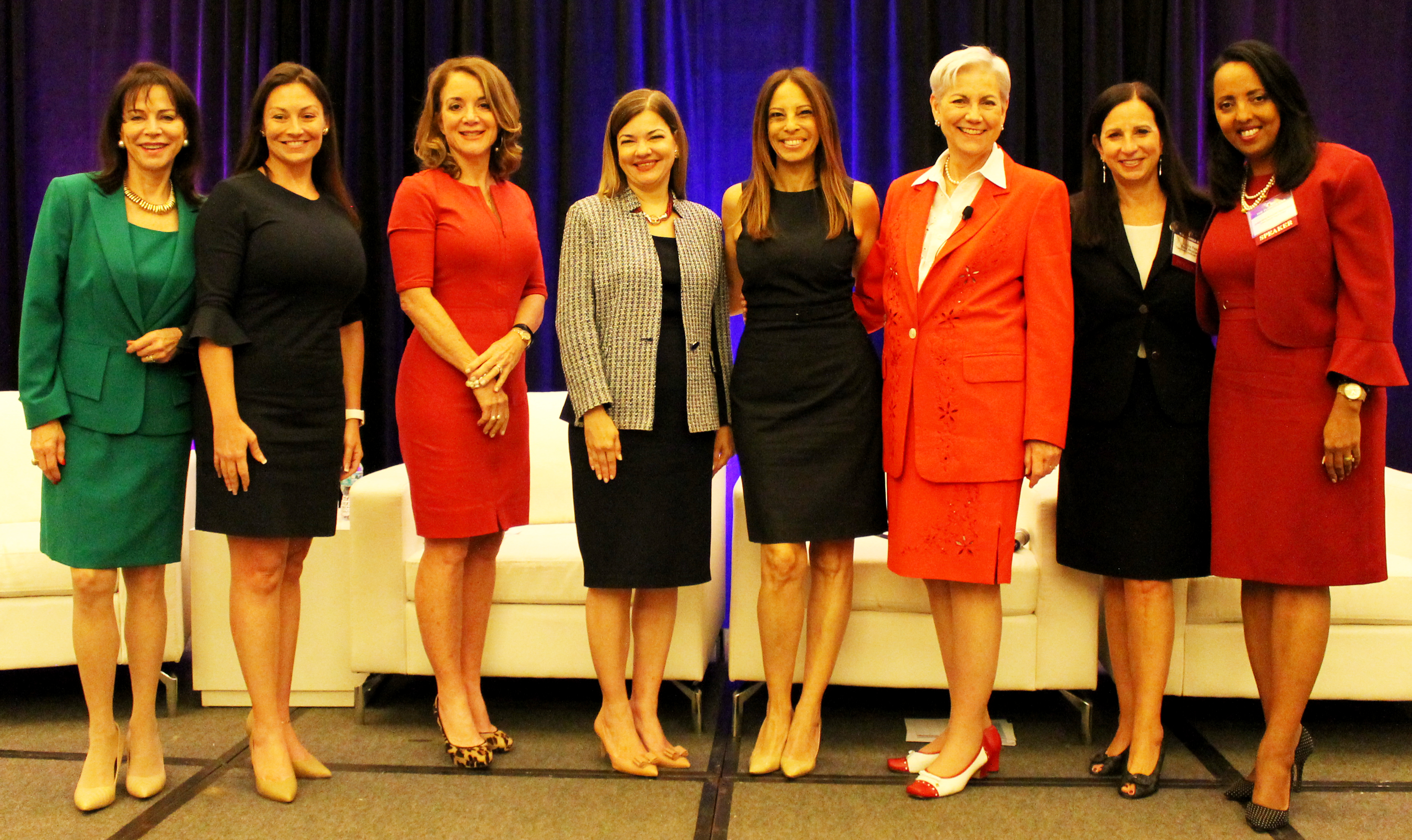 Michelle Suskauer posing for photo with group of women lawyers from the panel