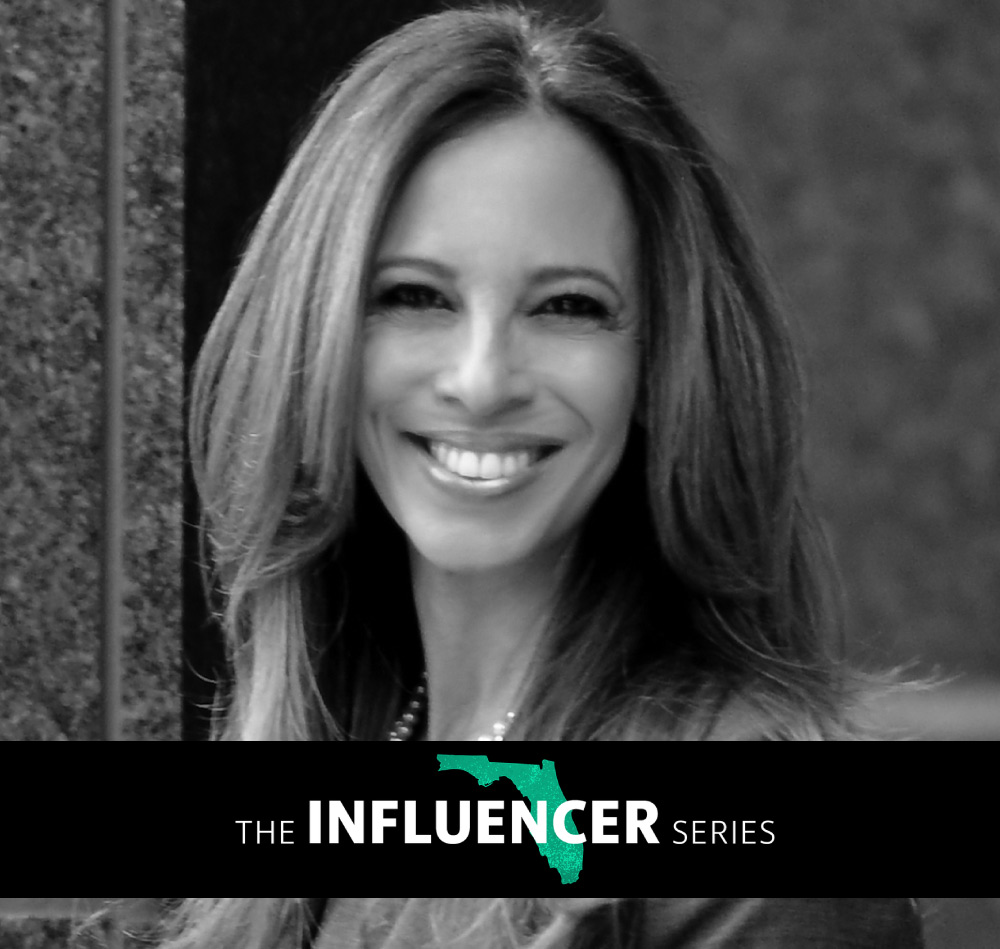 Michelle Suskauer headshot in grayscale with "The Influencer Series" logo